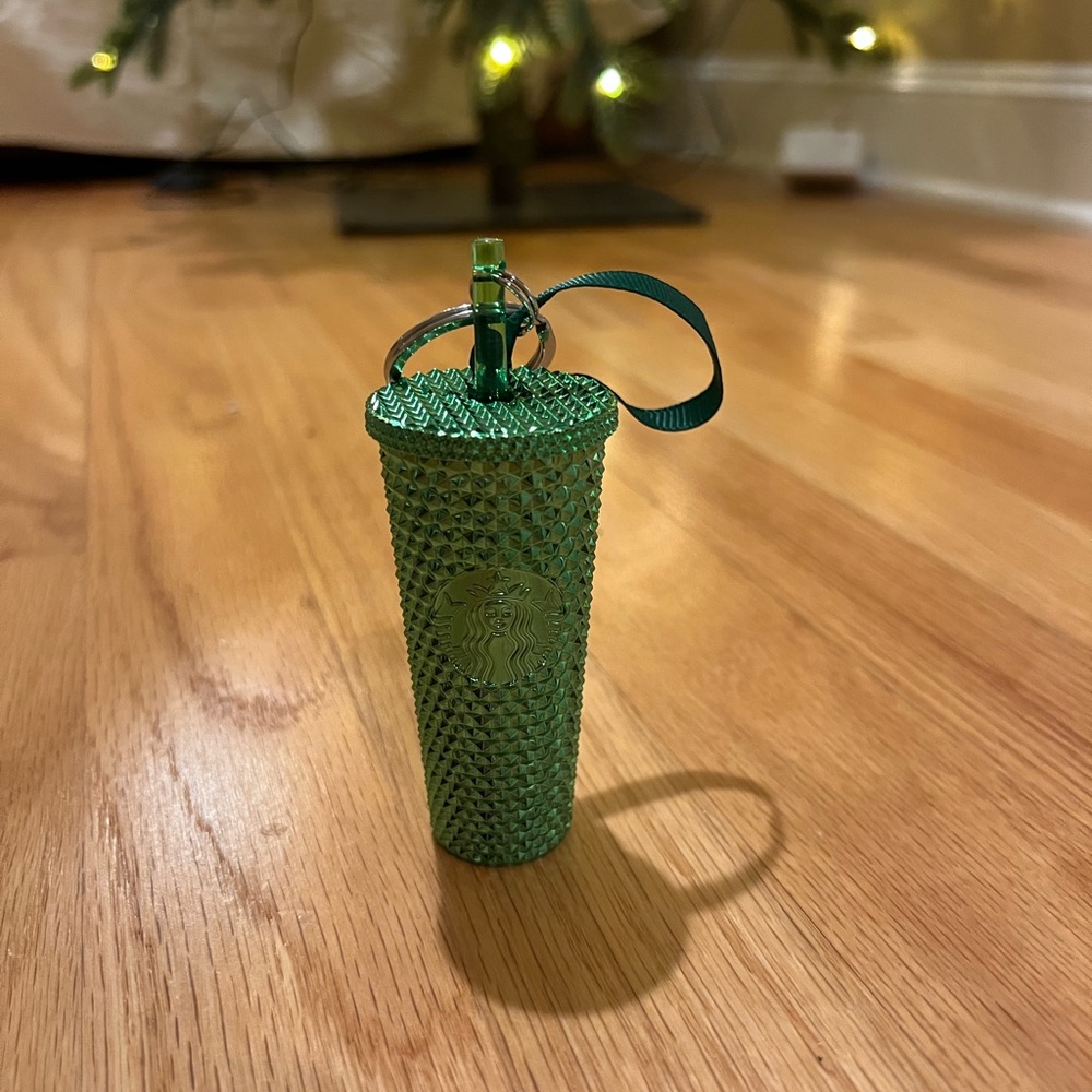 Starbucks Metallic Green Cold Cup Studded Bling Ornament Key Chain